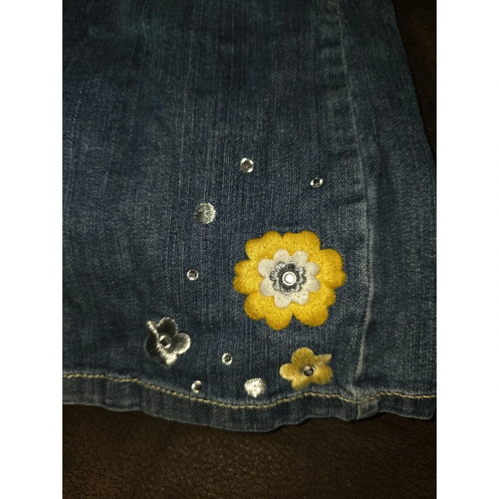 Gymboree bright owl denim jeans size 9 yellow flowers